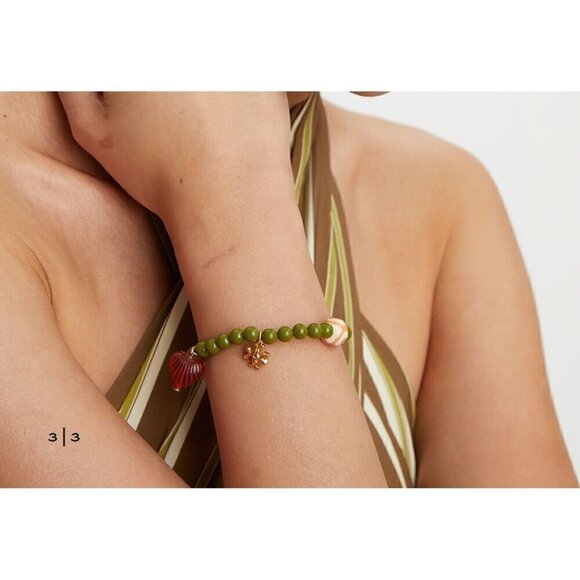 Tory Burch Women's Roxanne Beaded Tassel Bracelet Green OS - Picture 1 of 12